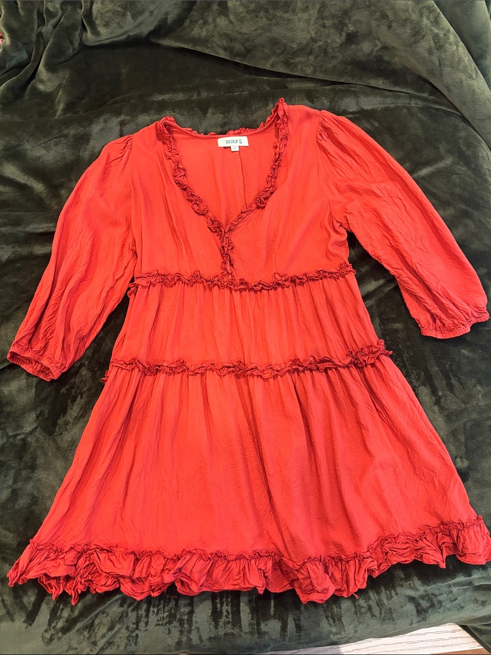 Burnt Orange Ruffled V-Neck Women’s Dress
